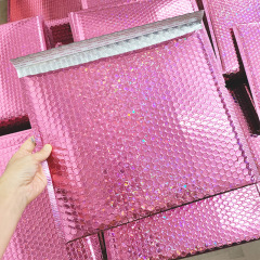 Rose Red Laser Foil Film Bubble Mailers, Thickened Plastic Shockproof Courier Bags, Small Foam Padded Envelopes for E-Commerce Packaging