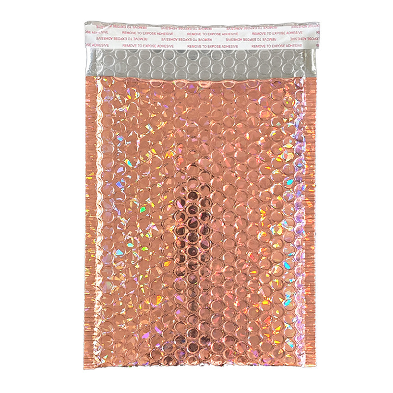Rose Gold Laser Film Self-Seal Bubble Mailers Bags for E-Commerce Clothing Packaging, Express Shipping Bags