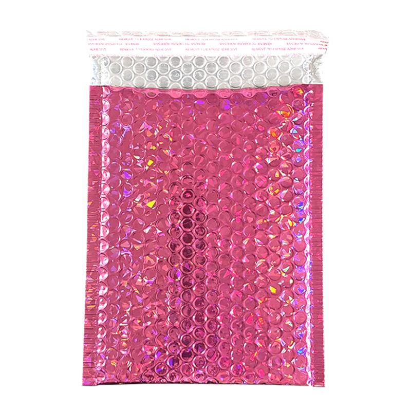 Rose Red Laser Foil Film Bubble Mailers, Thickened Plastic Shockproof Courier Bags, Small Foam Padded Envelopes for E-Commerce Packaging