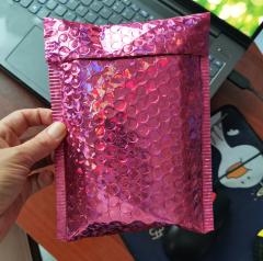 Rose Red Laser Foil Film Bubble Mailers, Thickened Plastic Shockproof Courier Bags, Small Foam Padded Envelopes for E-Commerce Packaging
