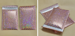 Rose Gold Laser Film Self-Seal Bubble Mailers Bags for E-Commerce Clothing Packaging, Express Shipping Bags