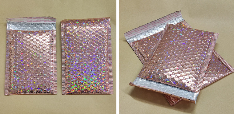 Rose Gold Laser Film Self-Seal Bubble Mailers Bags for E-Commerce Clothing Packaging, Express Shipping Bags