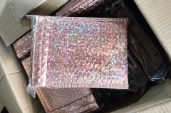 Rose Gold Laser Film Self-Seal Bubble Mailers Bags for E-Commerce Clothing Packaging, Express Shipping Bags