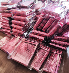 Rose Red Laser Foil Film Bubble Mailers, Thickened Plastic Shockproof Courier Bags, Small Foam Padded Envelopes for E-Commerce Packaging