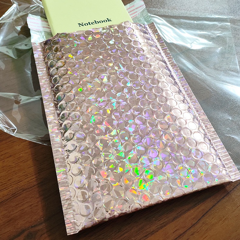 Rose Gold Laser Film Self-Seal Bubble Mailers Bags for E-Commerce Clothing Packaging, Express Shipping Bags