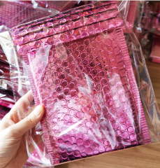 Rose Red Laser Foil Film Bubble Mailers, Thickened Plastic Shockproof Courier Bags, Small Foam Padded Envelopes for E-Commerce Packaging