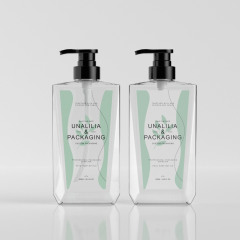 500ml 16.9oz Luxury Clear PETG Plastic Flat Pump Bottles for Shampoo Body Wash Hand Soap Cosmetic Packaging