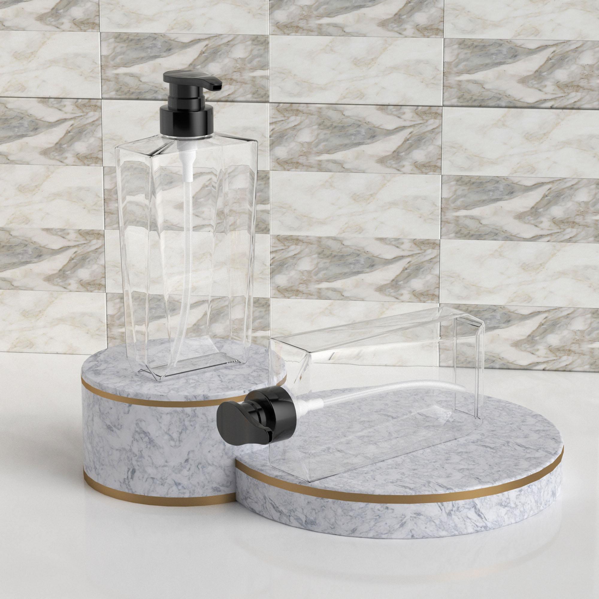 500ml 16.9oz Luxury Clear PETG Plastic Flat Pump Bottles for Shampoo Body Wash Hand Soap Cosmetic Packaging