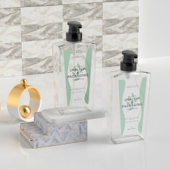 500ml 16.9oz Luxury Clear PETG Plastic Flat Pump Bottles for Shampoo Body Wash Hand Soap Cosmetic Packaging
