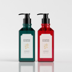 400ml 13.5oz Red Green PETG Plastic Square Bottles with Pump for Shampoo Hair Conditioner Body Wash Custom Packaging Wholesale