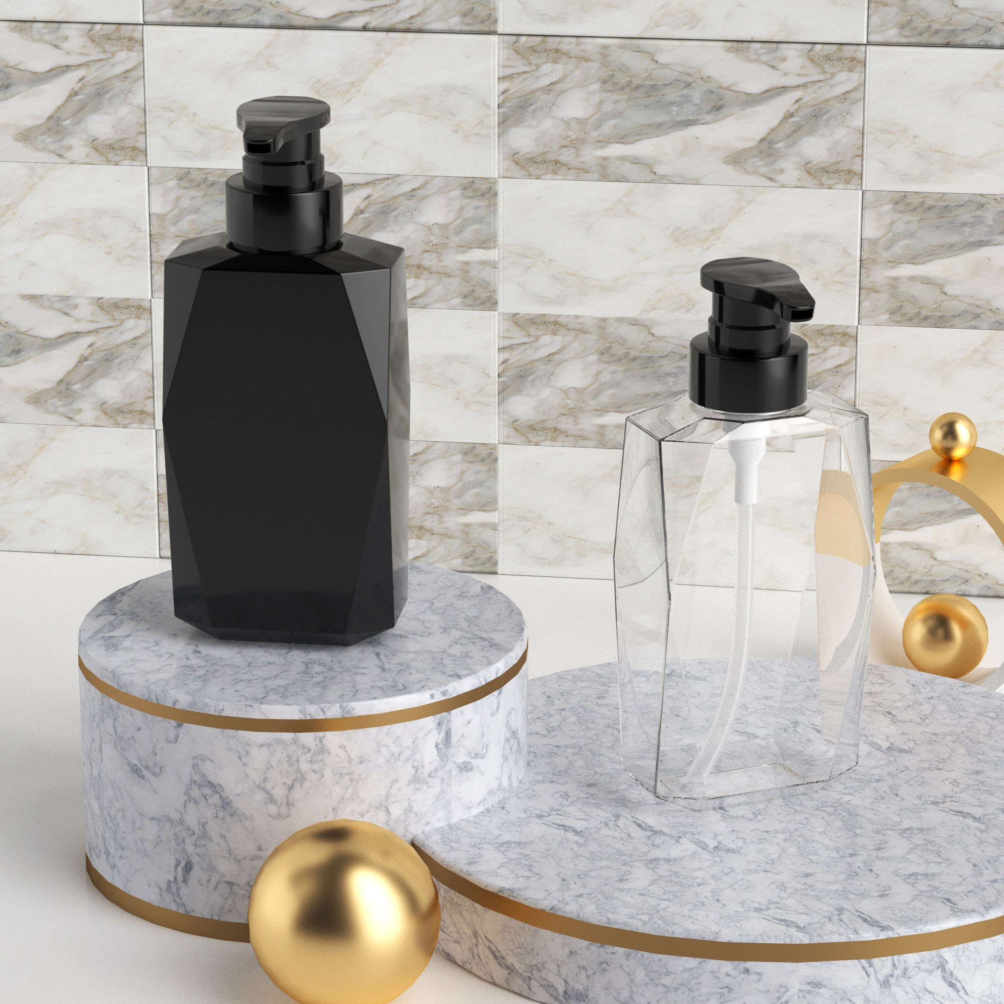 Custom 300ml 10oz Luxury Clear Black PETG Plastic Flat Pump Bottles for Lotion Shampoo Body Wash Hand Soap Cosmetic Packaging