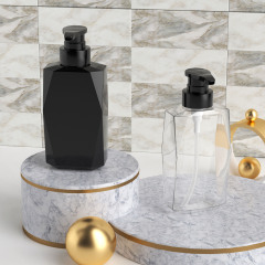 Custom 300ml 10oz Luxury Clear Black PETG Plastic Flat Pump Bottles for Lotion Shampoo Body Wash Hand Soap Cosmetic Packaging