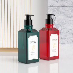 400ml 13.5oz Red Green PETG Plastic Square Bottles with Pump for Shampoo Hair Conditioner Body Wash Custom Packaging Wholesale