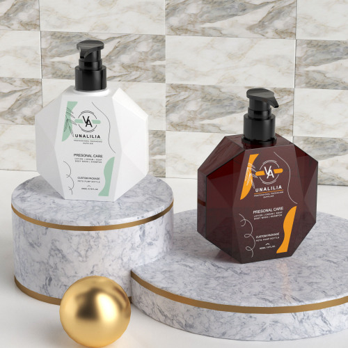 Custom 200ml 300ml Luxury PETG Plastic Octagon Flat Pump Bottles for Lotion Body Oil Cream Hand Soap Cosmetic Packaging