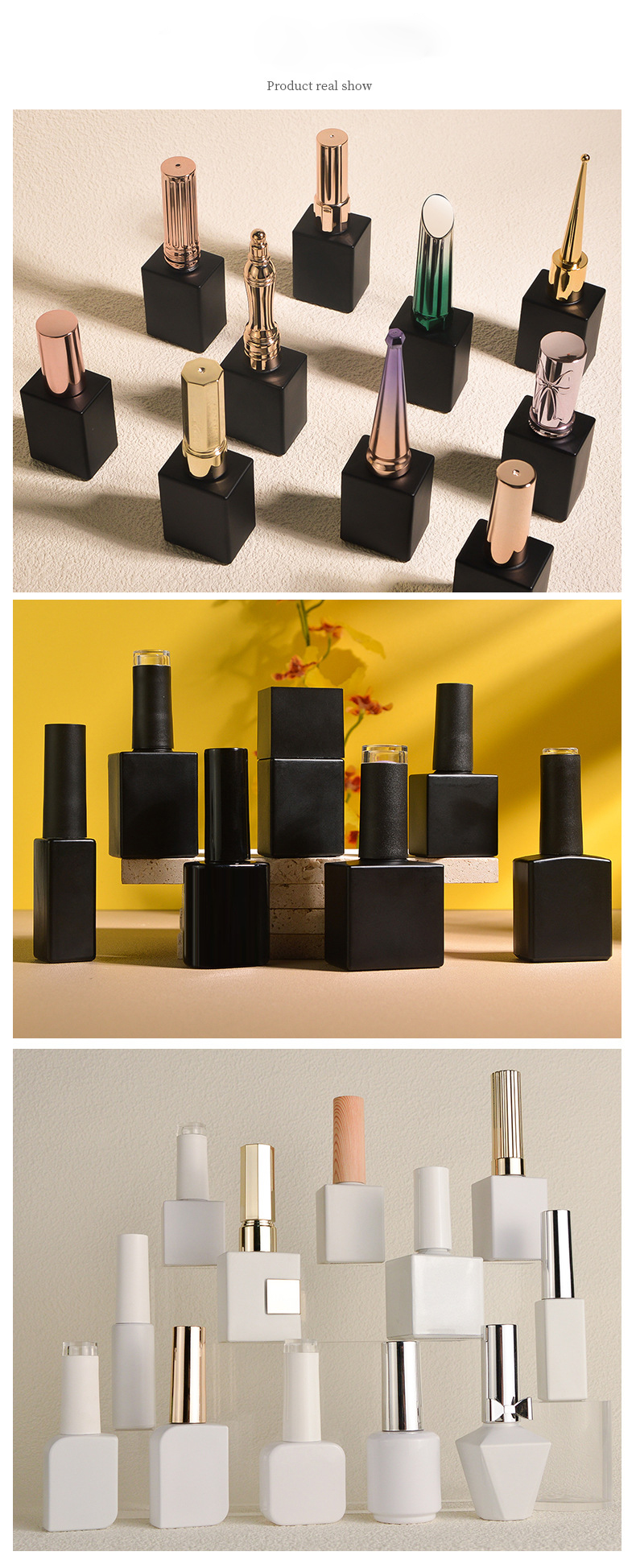 Factory direct sales of 15ml matte black nail polish bottles. Empty bottles in various styles.