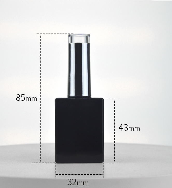 Factory wholesale empty gel nail polish bottles, black glass nail polish bottles, paintable with top caps.