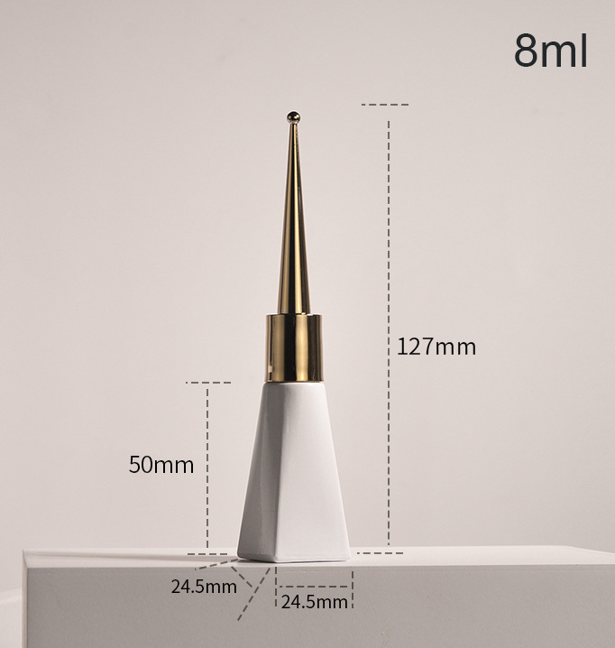 White nail polish bottle 8ml conical bottle nail polish bottle empty bottle electroplated gold nail polish cap imported nail polish brush
