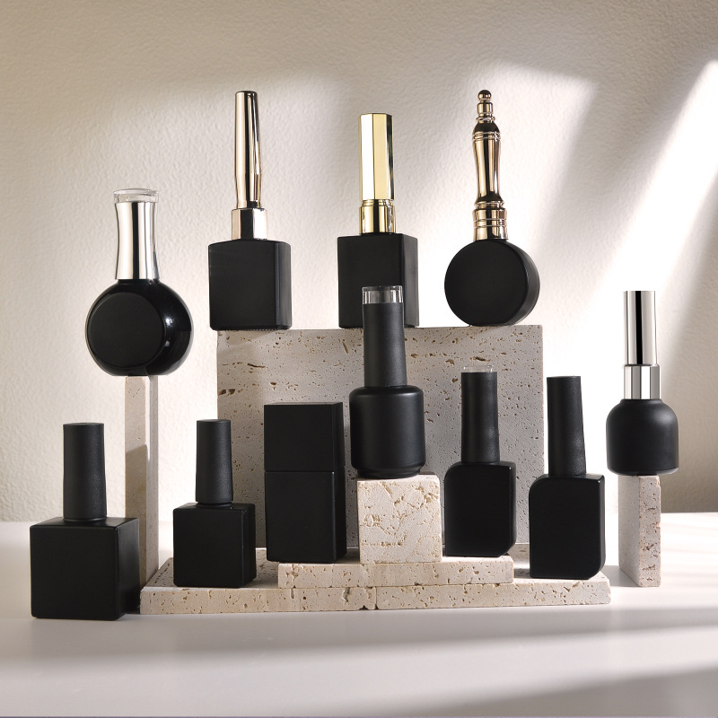 Factory-made 16ml matte black gel nail polish bottle, cosmetic glass bottle.
