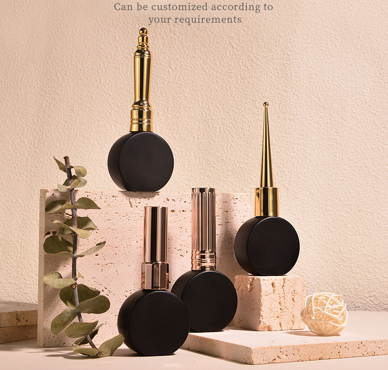 Matte black 10ML nail polish empty bottle light-proof oval bottle electroplated rose gold