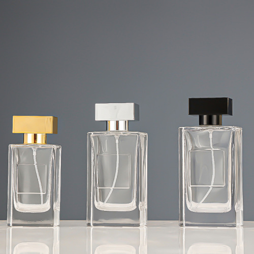 Square glass perfume bottle with lid 50ml80ml100ml press spray bottle cosmetic perfume empty bottle wholesale