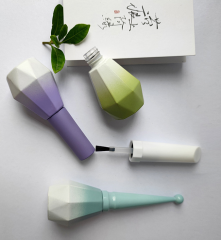 12ml New Diamond-Shaped Nail Polish Bottle, Blue, Beautiful Gel Polish Glass Bottle, Curved Cap with DuPont Brush