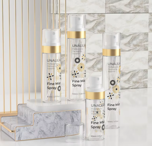 Custom Clear PET Plastic Cylinder Mist Fine Spray Bottles for Perfume Toner Moisturizer Remover Custom Cosmetic Packaging