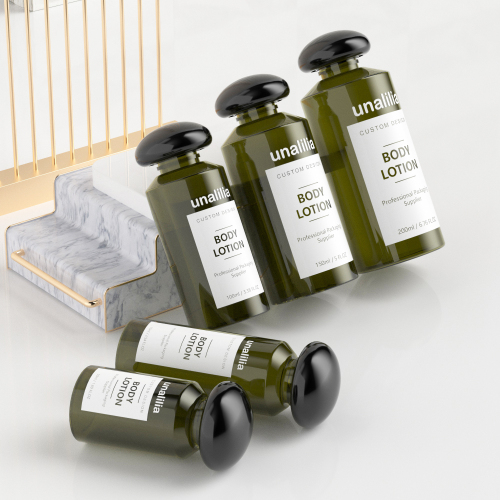 Custom Logo 50ml~200ml Clear Green PET Plastic Round Bottles for Body Oil Toner Moisturizer Makeup Remover Cosmetic Packaging
