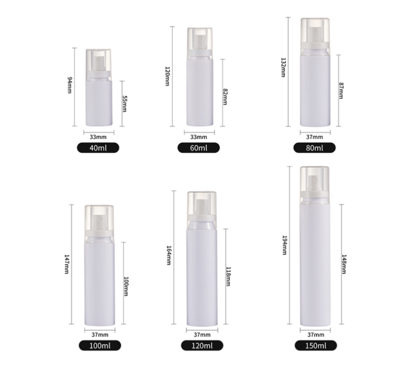 40ML 60ML 80ML 100ML 120ML 150ML White snap-lock bottle Alcohol spray bottle Sunscreen spray bottle