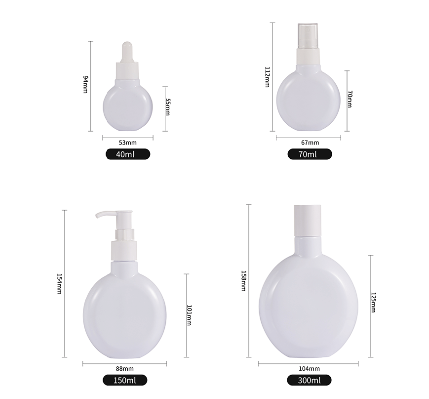 Round plastic bottles for lotion and cream, dispensing bottles, spray essence skincare pump bottles, PET plastic packaging materials