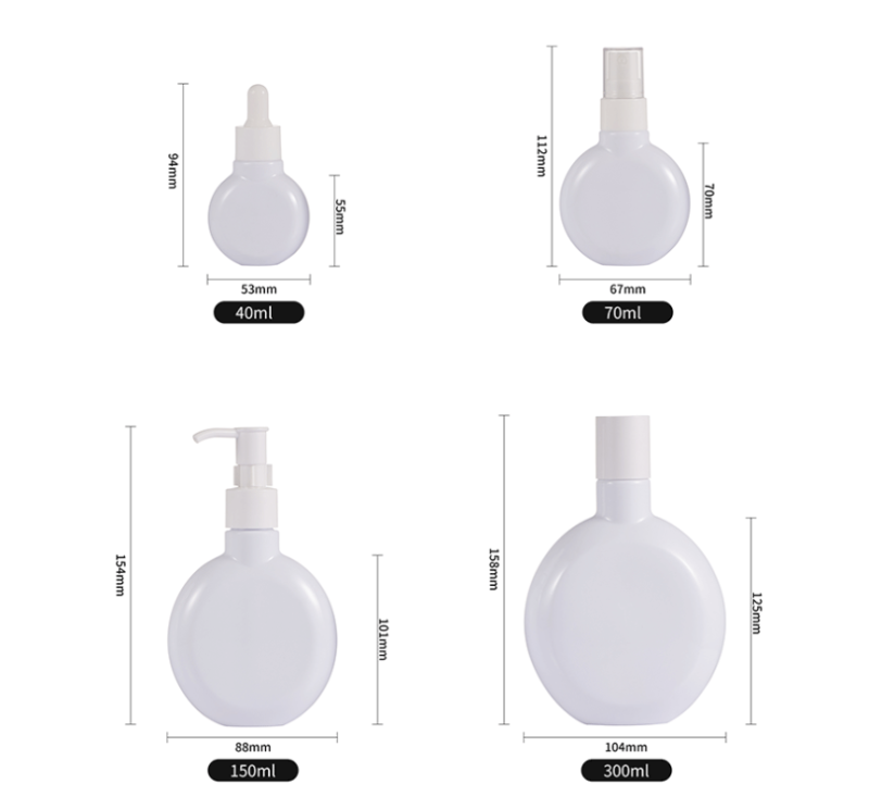 Round plastic bottles for lotion and cream, dispensing bottles, spray essence skincare pump bottles, PET plastic packaging materials