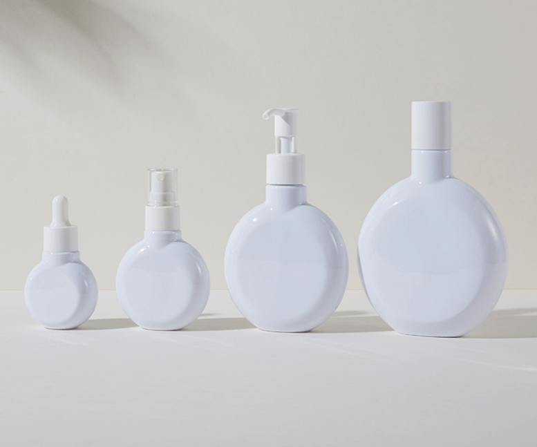 Round plastic bottles for lotion and cream, dispensing bottles, spray essence skincare pump bottles, PET plastic packaging materials
