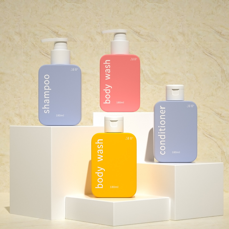 180ml premium shampoo, PET bottle for hand sanitizer, body lotion, and shower gel.
