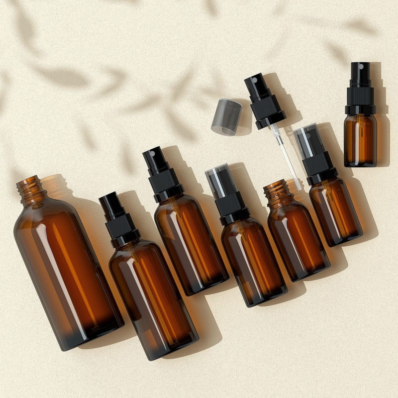 5ML 10ML 15ML 20ML 30ML 50ML 100ML Cosmetic Packaging Brown Tea-colored Spray Bottle Glass Medicine Wave Series Essential Oil Bottle Pressing Lotion Dispensing Bottle