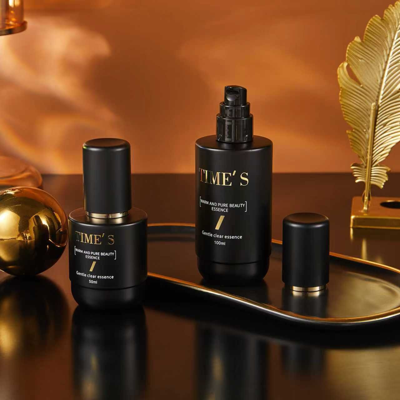 30g, 50g, 30ml, 40ml, 50ml, 100ml, 120ml Matte Black Series - Dispensing Lotion/Spray Bottles, Cream Bottles, High-End Straight Round Cosmetic Sets - Glass Bottles