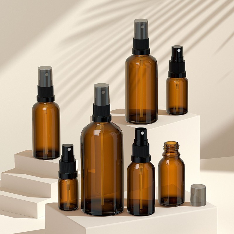 5ML 10ML 15ML 20ML 30ML 50ML 100ML Cosmetic Packaging Brown Tea-colored Spray Bottle Glass Medicine Wave Series Essential Oil Bottle Pressing Lotion Dispensing Bottle