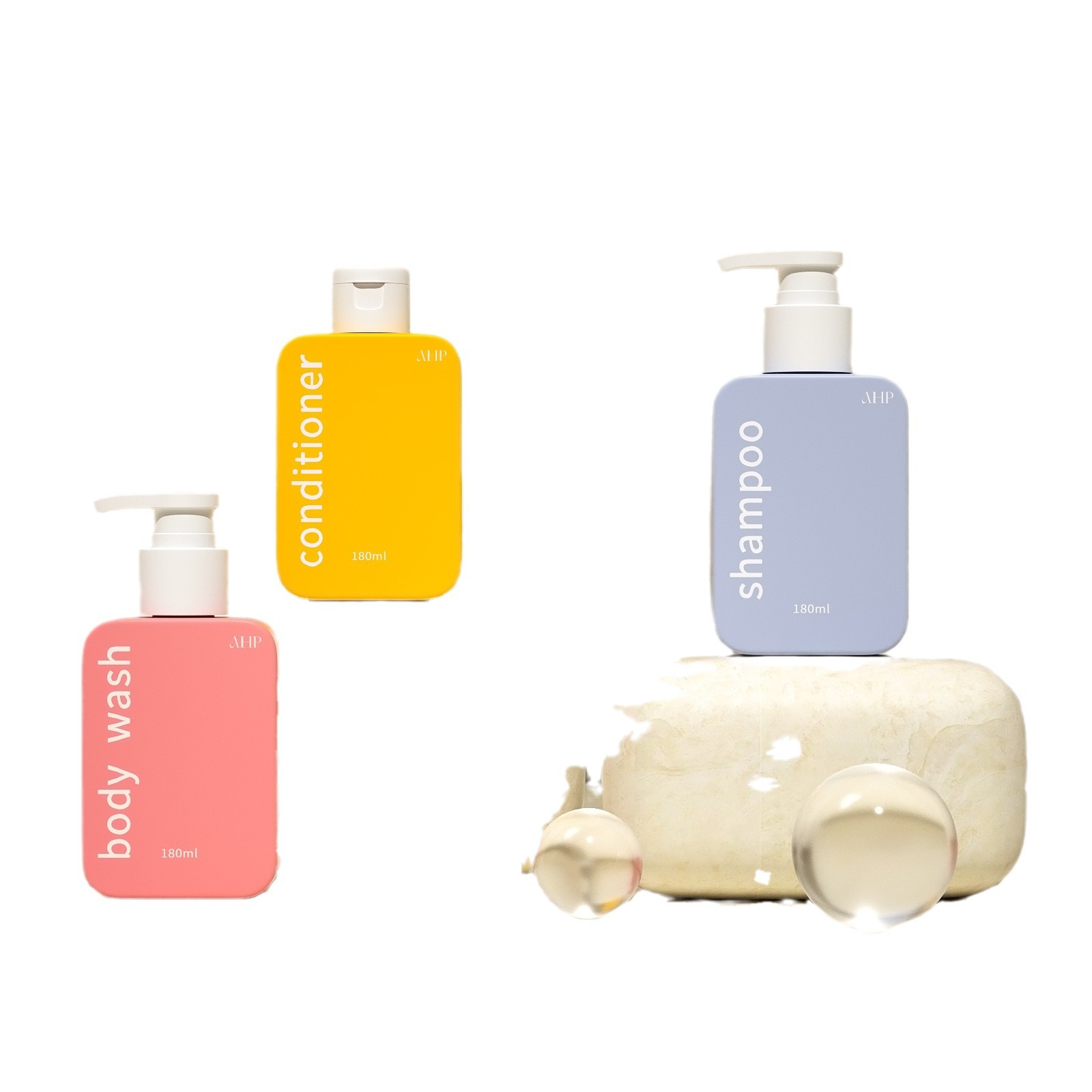 180ml premium shampoo, PET bottle for hand sanitizer, body lotion, and shower gel.