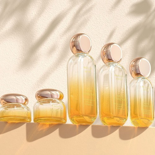 30g, 50g, 30ml, 50ml, 100ml, 120ml Flat round set, glass bottle, lotion/spray, pump dispenser, thick-bottomed cream bottle