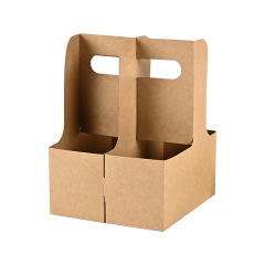 Foldable Kraft Paper Takeaway Drink Cup Holder, Portable Coffee & Milk Tea Cup Trays with Handle Wholesale