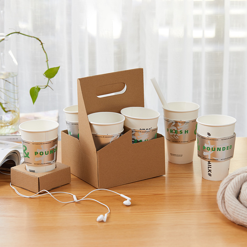 Disposable Corrugated Cup Holders, Takeaway Coffee & Bubble Tea Carriers, Single/Double Hole Kraft Paper Cup Trays