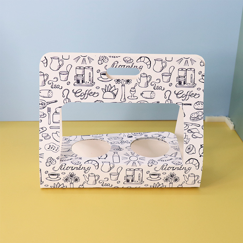 Generic Foldable Paper Cup Holder, Portable White Cardboard Coffee Takeout Trays