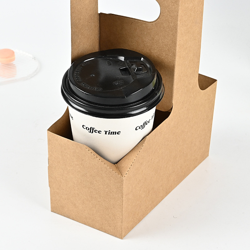 Foldable Kraft Paper Takeaway Drink Cup Holder, Portable Coffee & Milk Tea Cup Trays with Handle Wholesale