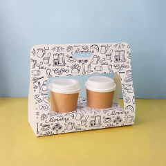 Generic Foldable Paper Cup Holder, Portable White Cardboard Coffee Takeout Trays