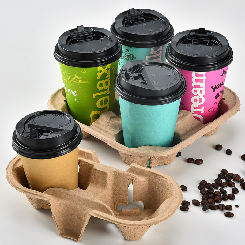 Paper Pulp Cup Holder, Separable Hot/Cold Drink Cup Tray, Coffee Takeaway Cup Carrier