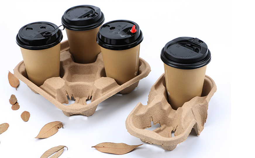Paper Pulp Cup Holder, Separable Hot/Cold Drink Cup Tray, Coffee Takeaway Cup Carrier