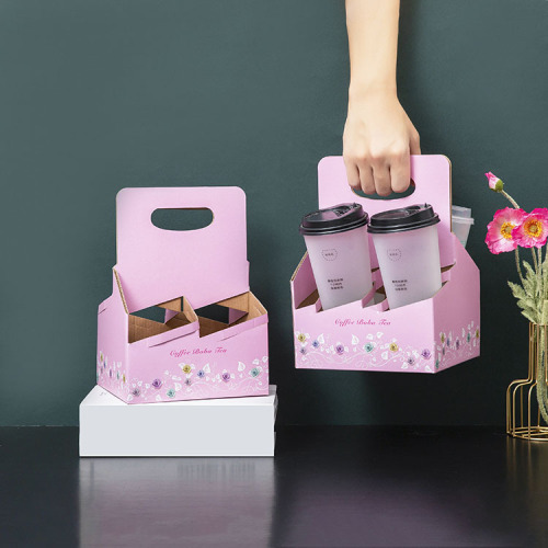 Custom Kraft Paper Cup Holder, Takeaway Bubble Tea Trays, Corrugated Paper Cups With Handles, Portable Coffee Takeout Cup Holders