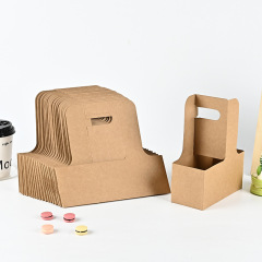 Foldable Kraft Paper Takeaway Drink Cup Holder, Portable Coffee & Milk Tea Cup Trays with Handle Wholesale