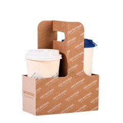 Disposable Kraft Paper Cup Holder with Handle, 2 or 4-Cup Drink Carrier for Hot/Cold Coffee & Bubble Tea, Takeaway Beverage Trays Wholesale