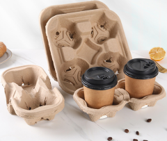 Paper Pulp Cup Holder, Separable Hot/Cold Drink Cup Tray, Coffee Takeaway Cup Carrier