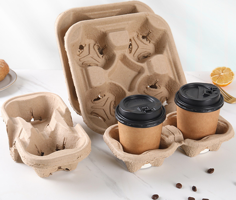 Paper Pulp Cup Holder, Separable Hot/Cold Drink Cup Tray, Coffee Takeaway Cup Carrier