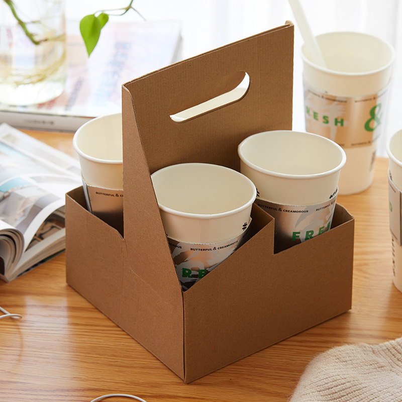Disposable Corrugated Cup Holders, Takeaway Coffee & Bubble Tea Carriers, Single/Double Hole Kraft Paper Cup Trays